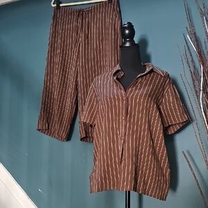 Liz Claiborne Brown and White Striped Top